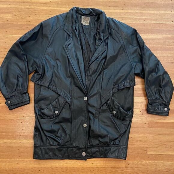 John Weitz vintage black leather jacket - Picture 1 of 11